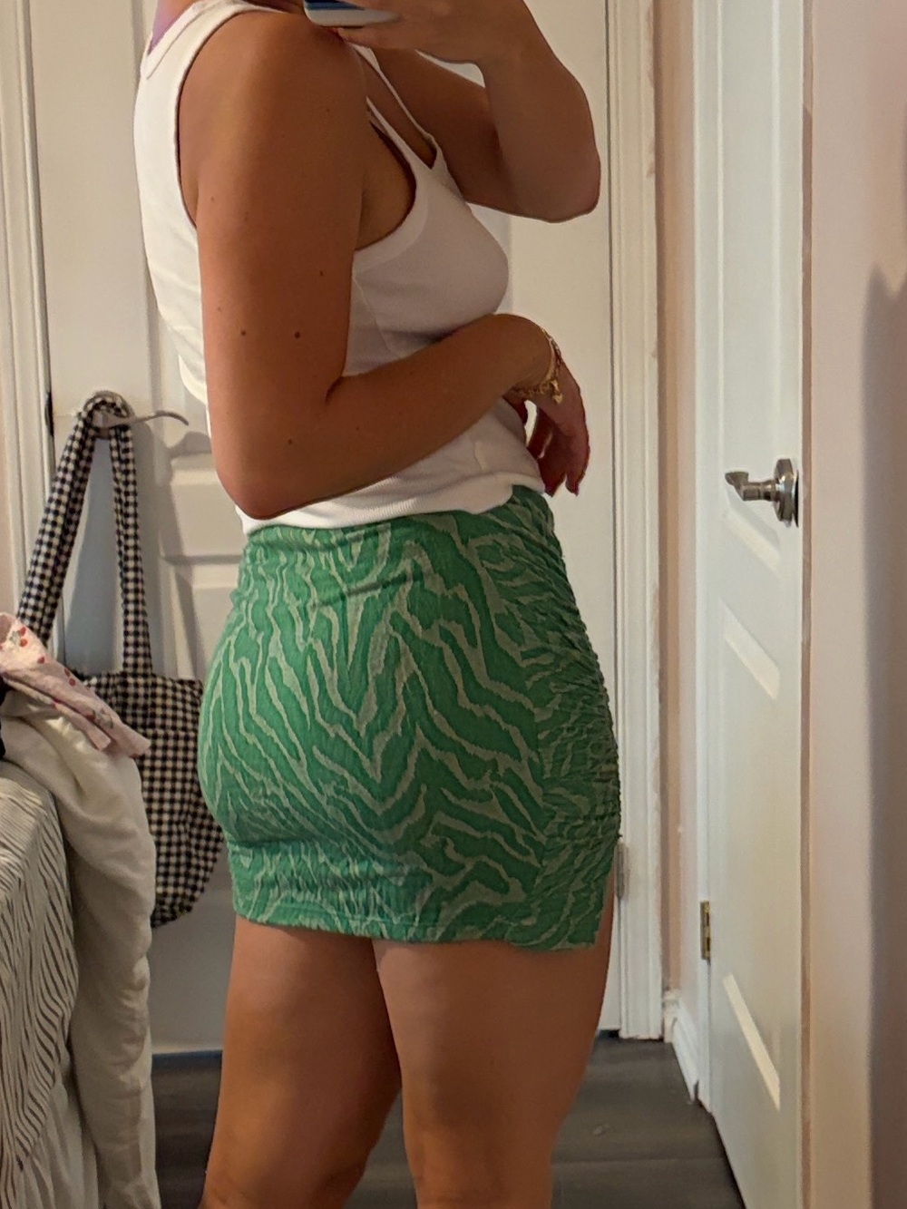 Zara Green and Mint Patterned Elastic Waist Skirt